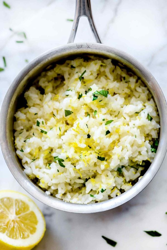 Lemon Rice Recipe | foodiecrush.com #white #rice #lemon #side #recipes 