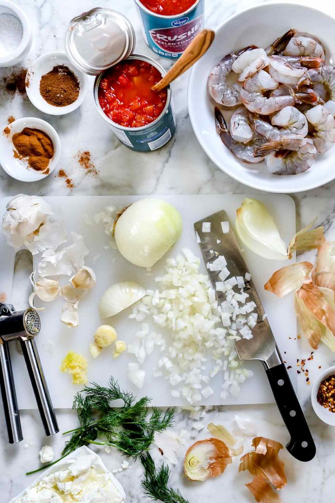 Saucy Baked Greek Shrimp Ingredients | foodiecrush.com