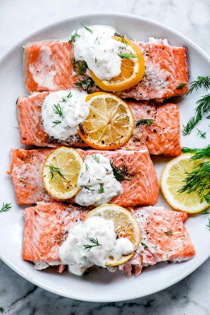 Oven Baked Salmon Recipes with Creme Fraiche | foodiecrush.com #recipes #salmon #healthy #baked #easy #dinner