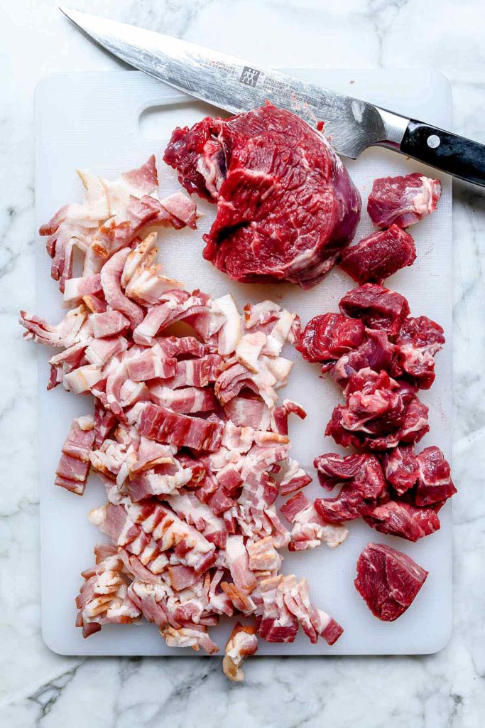 Chuck Roast stew meat and bacon | foodiecrush.com