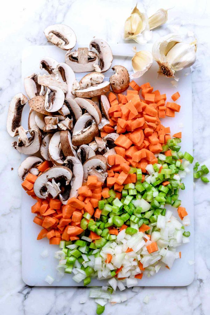 Chopped aromatics mushroom, carrot, celery, onion | foodierush.com