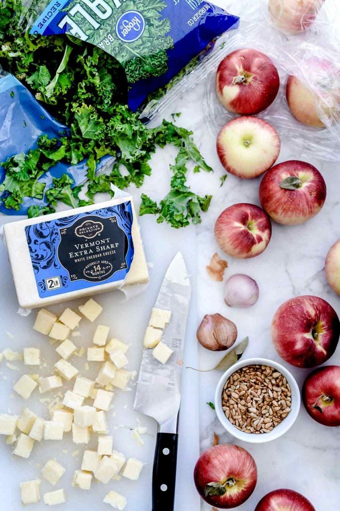 Ingredients for Kale Salad with Cranberries, Apples and Cheddar Cheese | foodiecrush.com #kale #salad #healthy #easy #dressing #recipes 