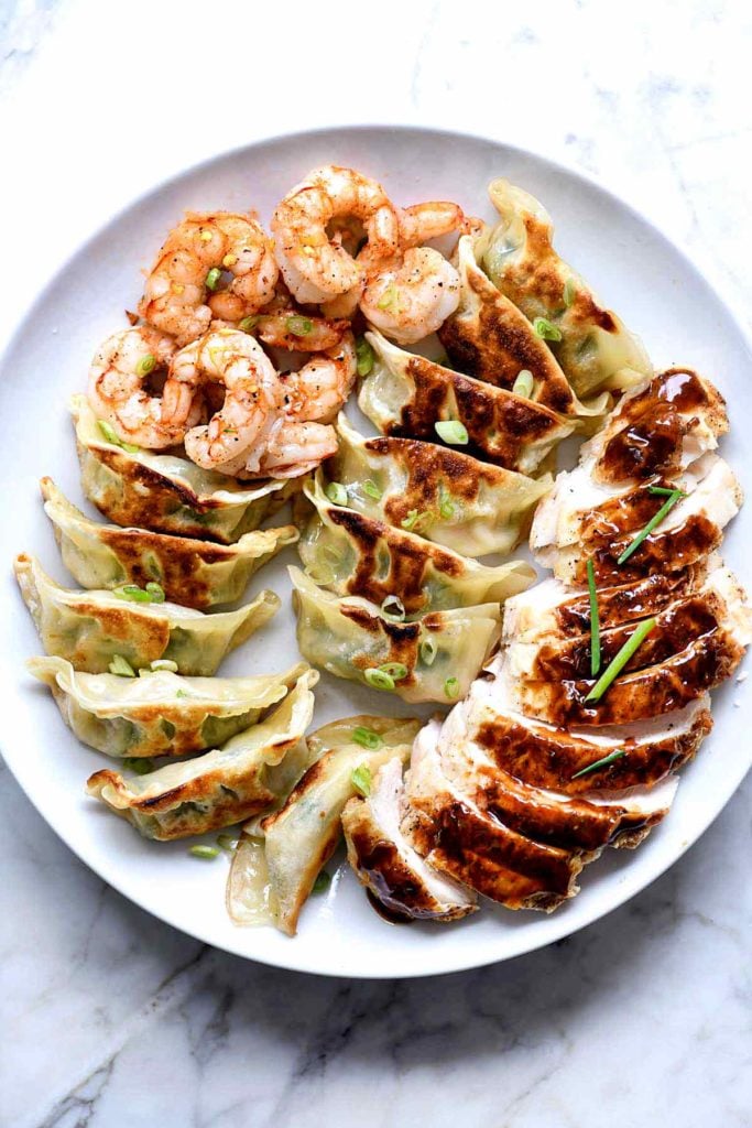 Shrimp Potstickers Chicken on a plate | foodiecrush.com