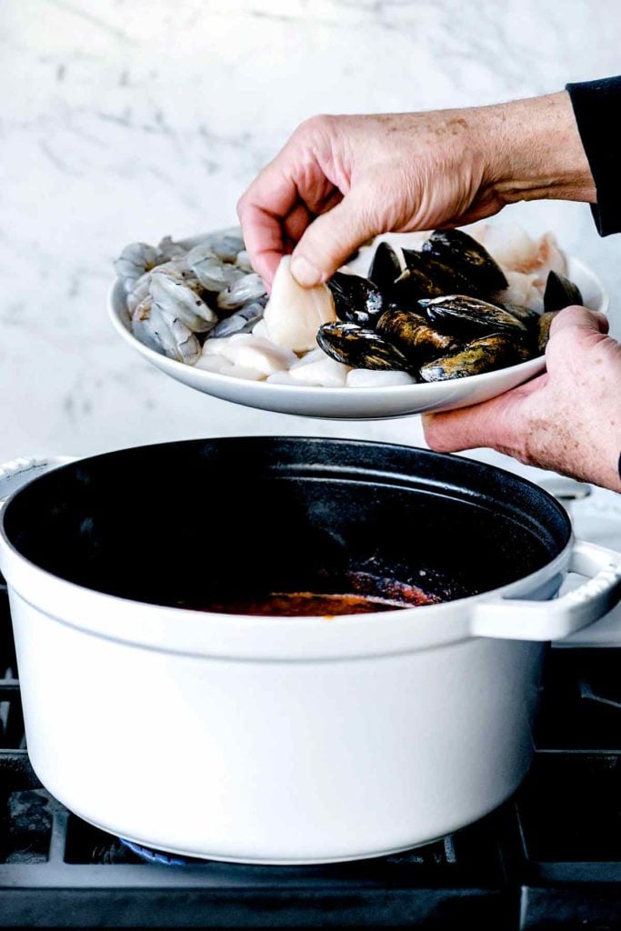 Ina Garten's Cioppino Recipe | foodiecrush.com #easy #authentic #cioppino #Sanfrancisco #tomato #stew #seafood