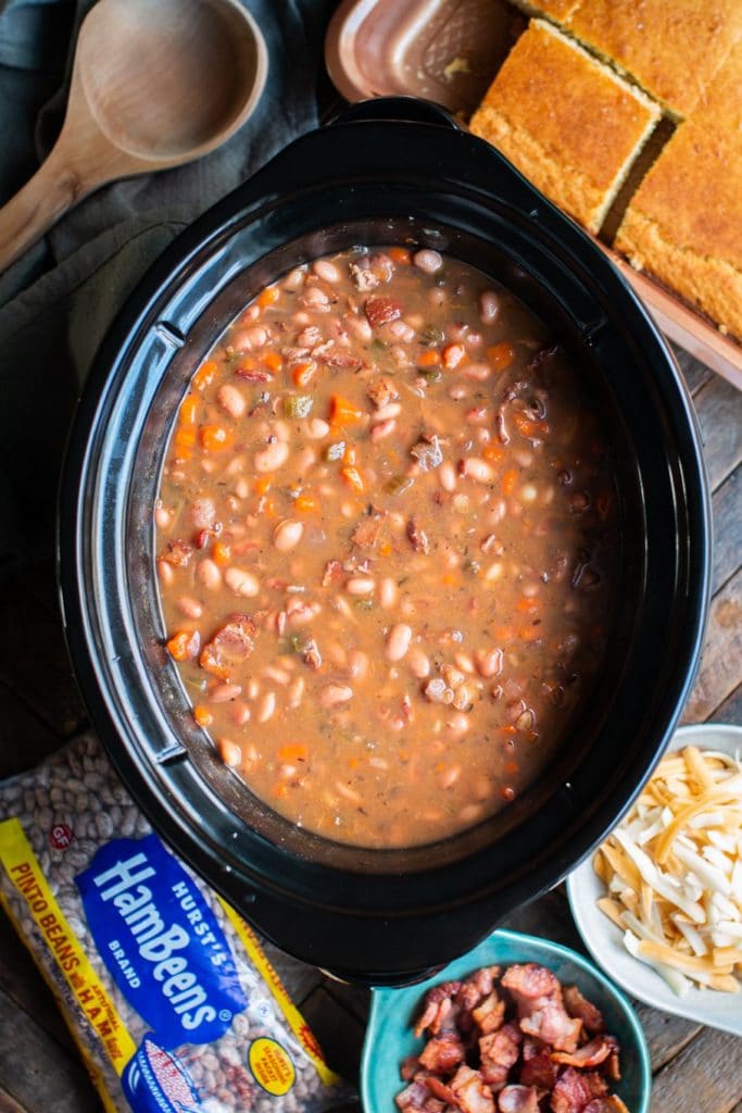 Slow Cooker Pinto Bean and Bacon Soup from The Magical Slow Cooker from foodiecrush.com