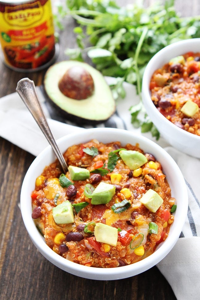 Slow Cooker Enchilada Quinoa from Two Peas and Their Pod on foodiecrush.com