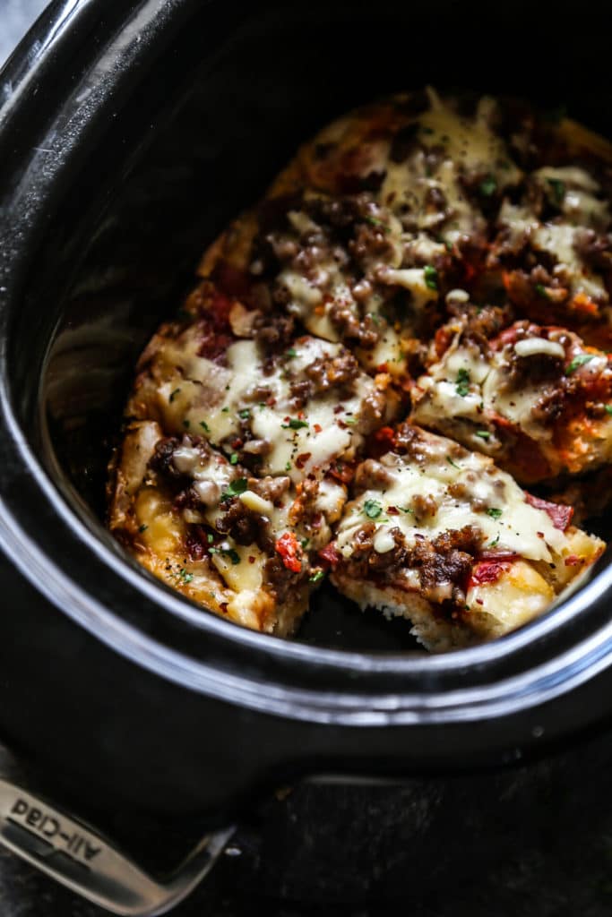 Slow Cooker Meat Lovers Pizza from Climbing Grier Mountain on foodiecrush.com