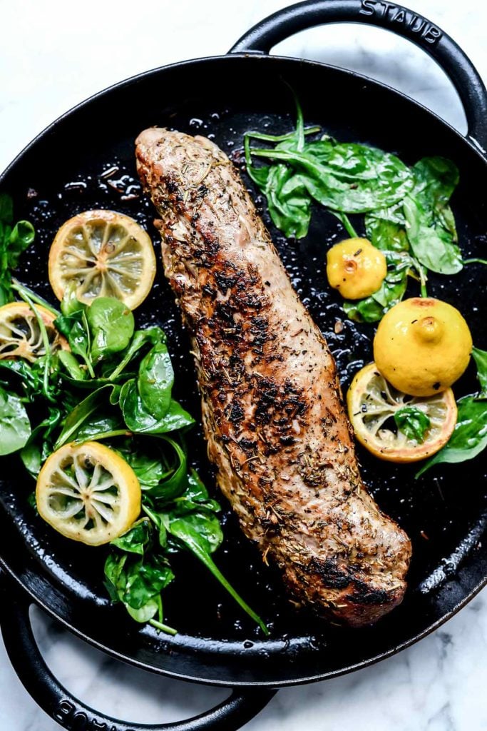 Garlic and Herb Rub Pork Tenderloin Recipe | foodiecrush.com #pork #tenderloin #herb #rub #oven #recipes #baked