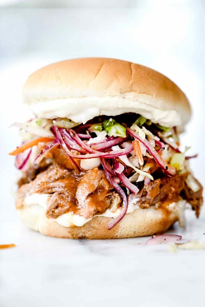 Pulled Pork Sandwich | foodiecrush.com #slowcooker #crockpot #recipes #withcoleslaw #sandwich #pulledpork