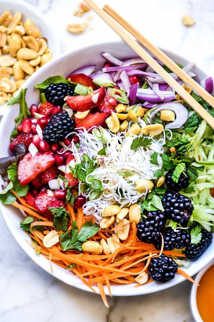 Vietnamese Berry Noodle Salad Bowl | foodiecrush.com #vietnamese #salad #bun #berries #healthy #recipes