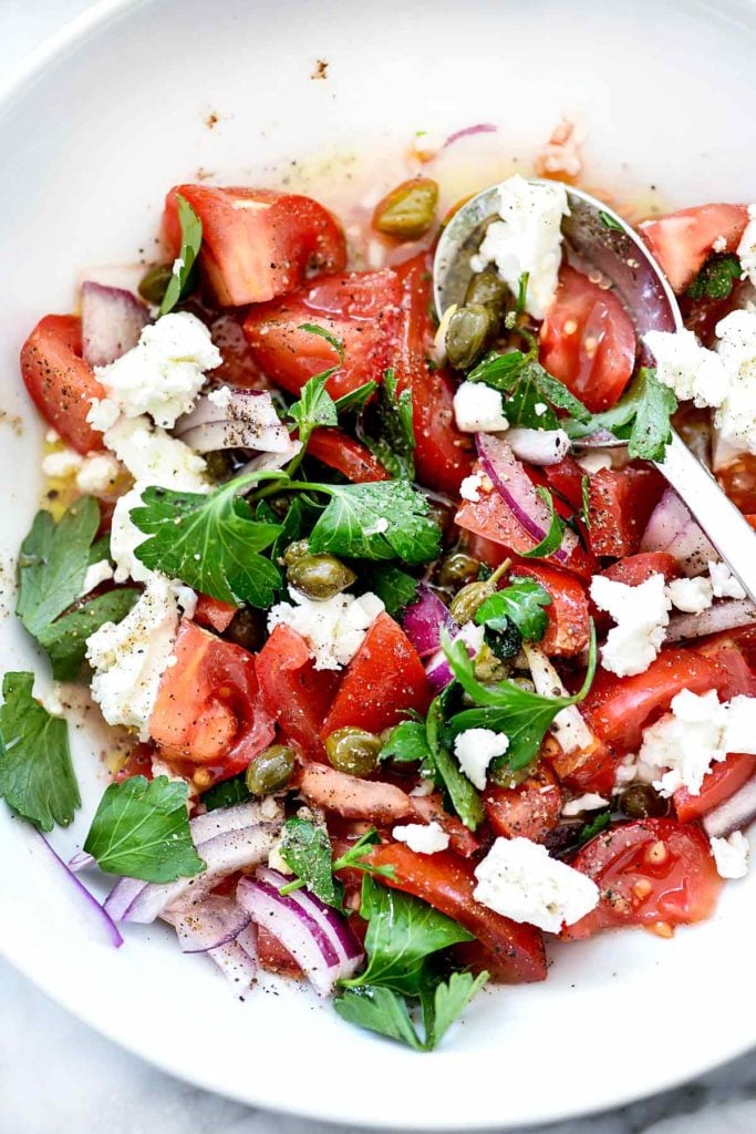 Mediterranean Tomato Salad | foodiecrush.com #recipes #tomato #salad #parsley #capers