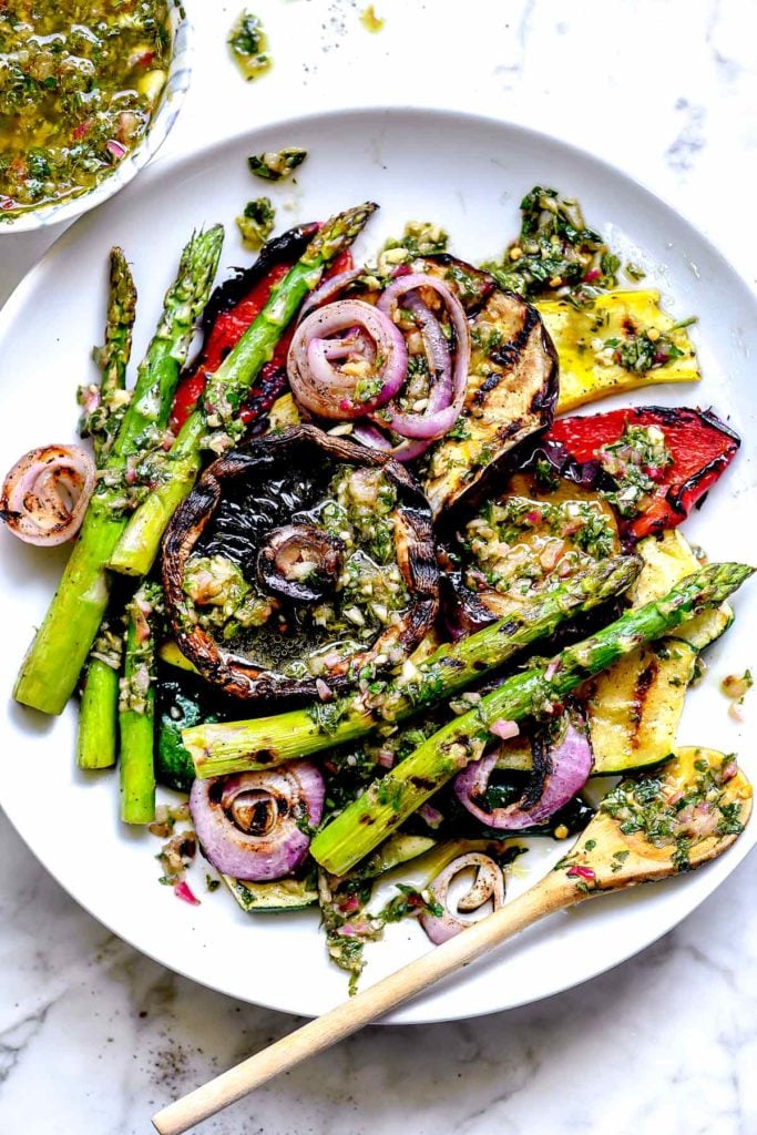 Grilled Vegetables with Chimichurri Sauce | foodiecrush.com #vegetables #grilled #chimichurri #herbs