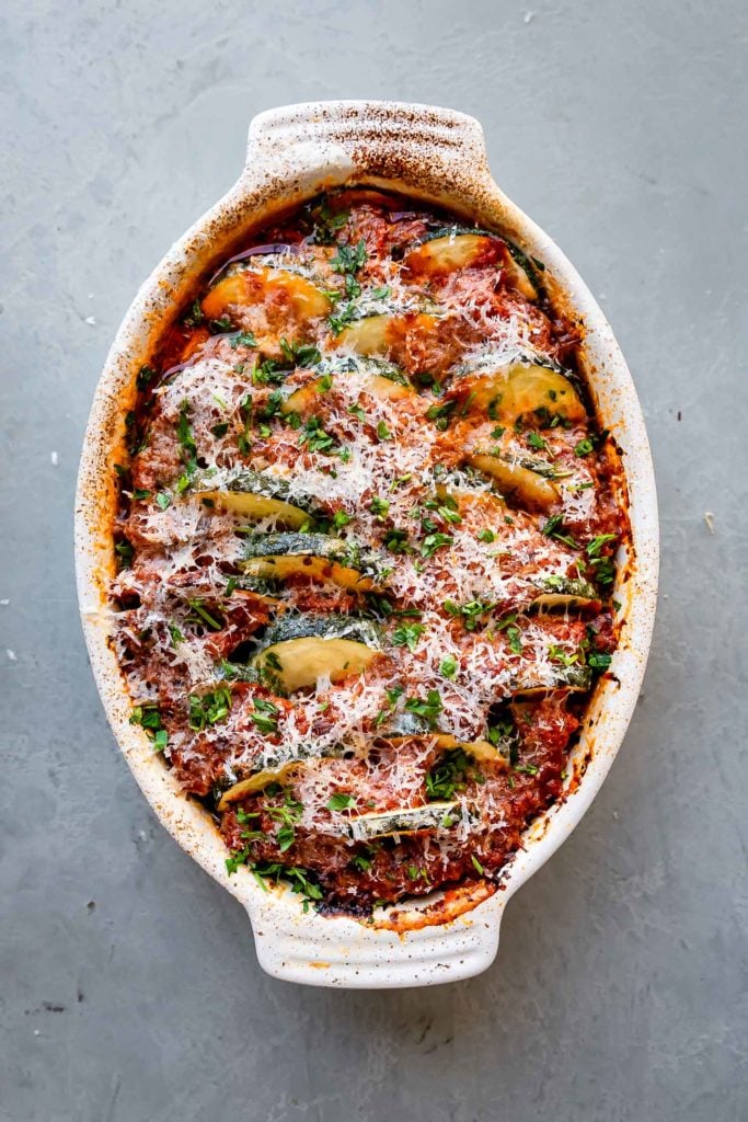 Easy Baked Sausage and Zucchini Casserole from The Movement Menu on foodiecrush.com