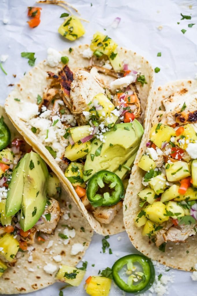 Chipotle Chicken Tacos with Pineapple Salsa from Joyful Healthy Eats on foodiecrush.com