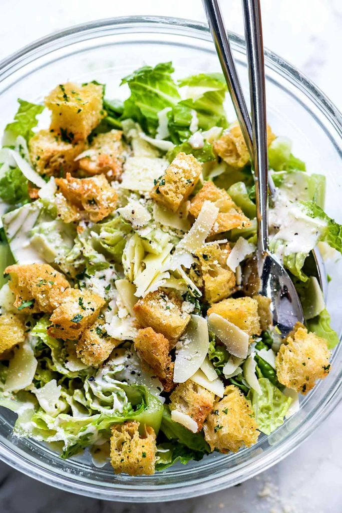 Classic Caesar Salad foodiecrush.com #caesar #salad #recipe #healthy #croutons #easy #dressing