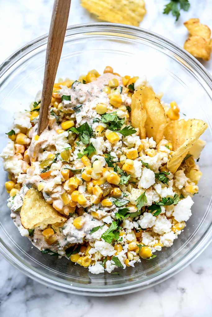 Mexican Corn Dip | foodiecrush.com #recipe #corn #dip #mexican #cold #hot #easy