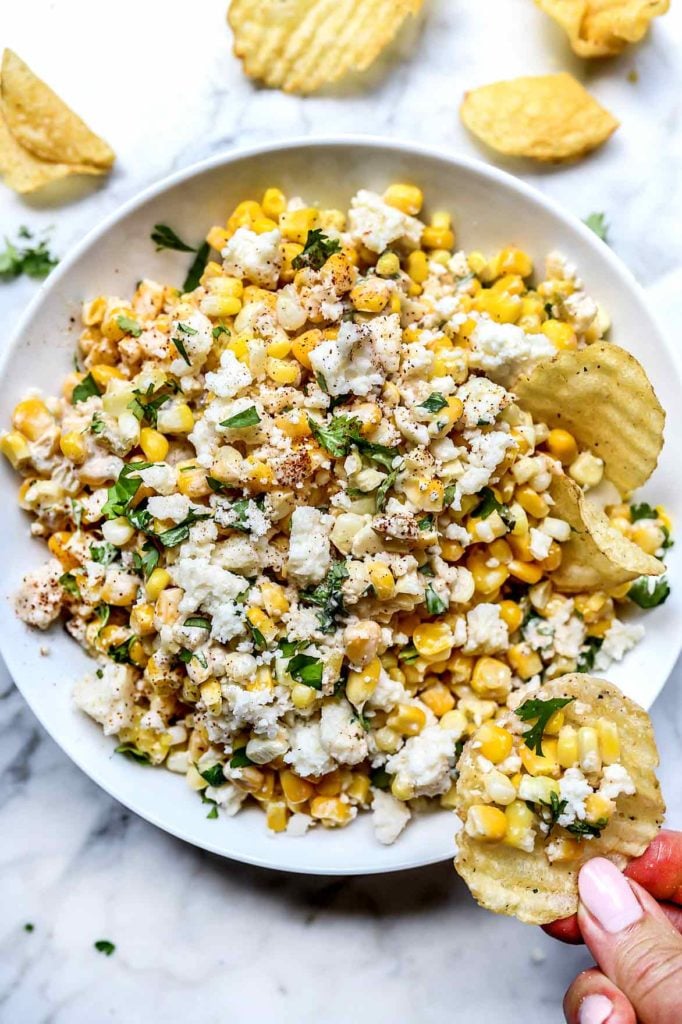 Mexican Corn Dip | foodiecrush.com #recipe #corn #dip #mexican #cold #hot #easy