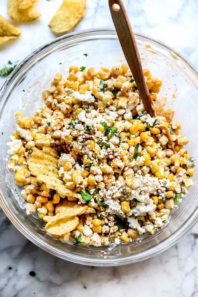 Mexican Corn Dip | foodiecrush.com #recipe #corn #dip #mexican #cold #hot #easy