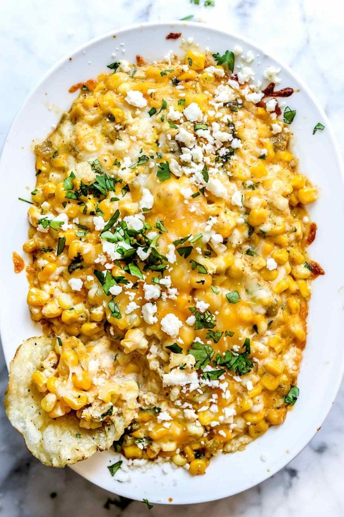 Hot Mexican Corn Dip with Cheese | foodiecrush.com #recipe #corn #dip #mexican #cold #hot #easy