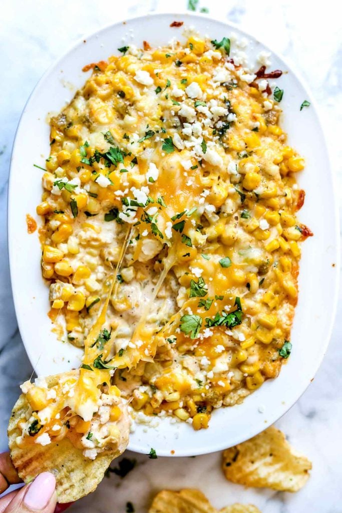 Hot Mexican Corn Dip with Cheese | foodiecrush.com #recipe #corn #dip #mexican #cold #hot #easy