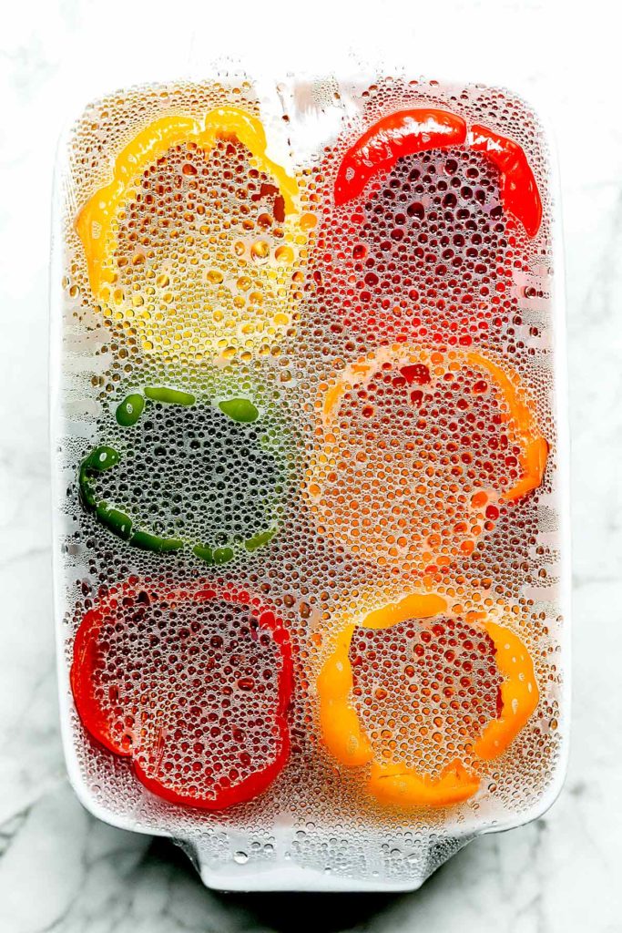 Bell peppers under plastic wrap | foodiecrush.com