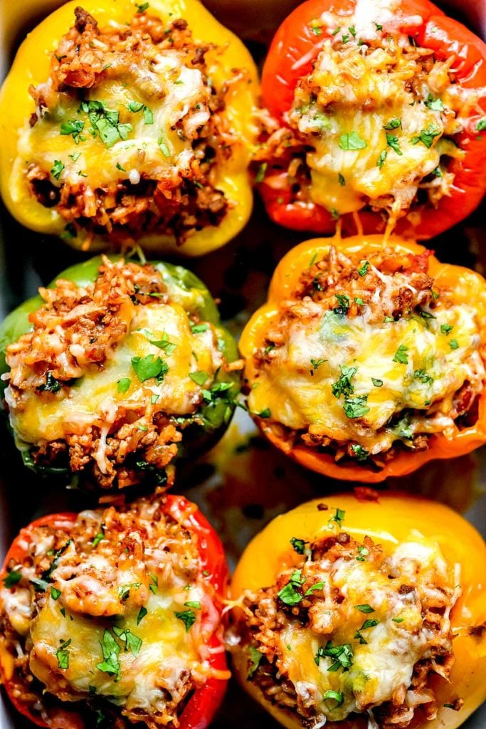 Mexican Stuffed Peppers with Cheese | foodiecrush.com #beef #peppers #stuffedpeppers #healthy #easy #mexican