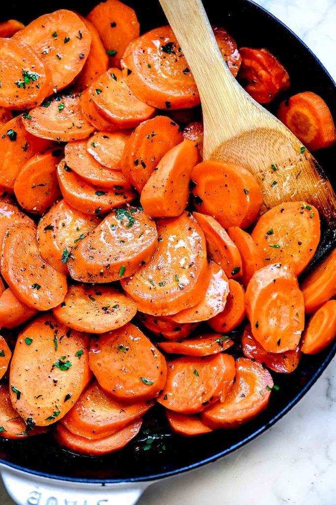 Glazed Carrots foodiecrush.com #carrots #sidedish #easy #brownsugar #recipe #stovetop