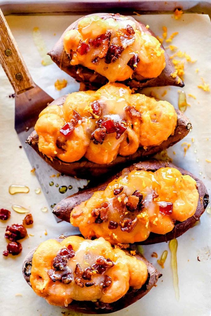 Twice Baked Sweet Potatoes | foodiecrush.com #sweetpotatoes #sidedish #bakedpotato #stuffedpotato