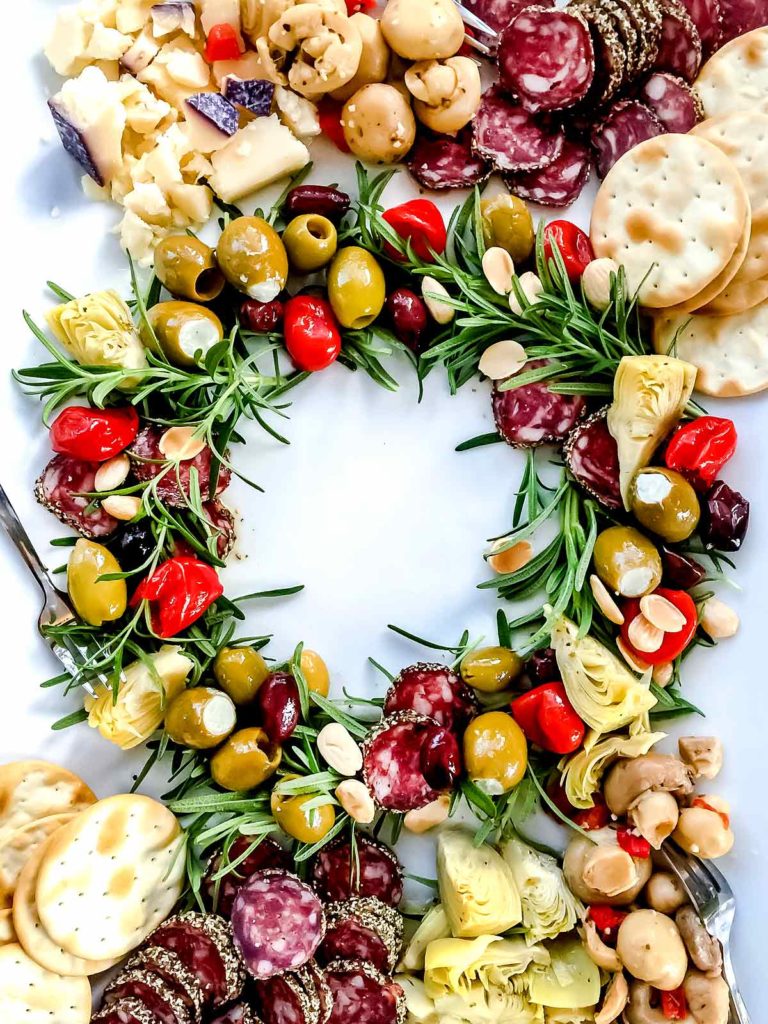 Antipasto Christmas Wreath Appetizer | foodiecrush.com