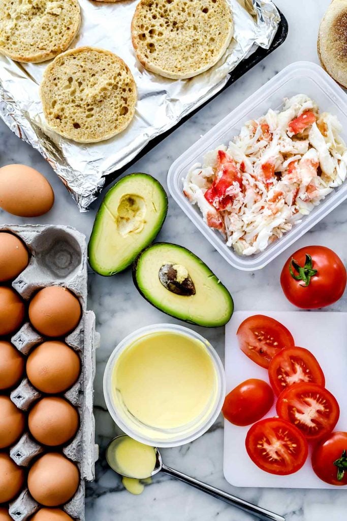 Crab Eggs Benedict | foodiecrush.com #eggsbenedict #breakfast #easy #recipes #poached #eggs #crab