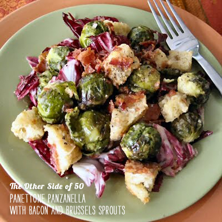 FoodieCrush Magazine The Other Side of 50 Panzenella with Bacon and Brussels Sprouts