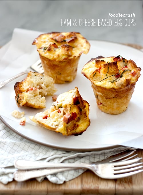 Ham and Cheese Baked Egg Cups is an easy on the go breakfast | foodiecrush.com 
