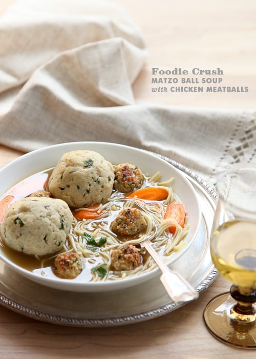 Foodie Crush Matzo Ball Soup with Chicken Meatballs