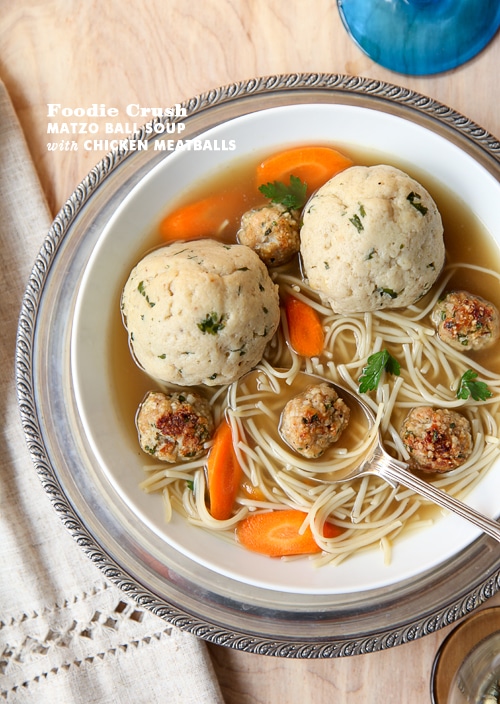 Matzo Ball Soup with Chicken Meatballs - foodiecrush