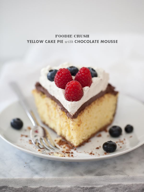 Yellow Cake Pie with Chocolate Mousse and Berries