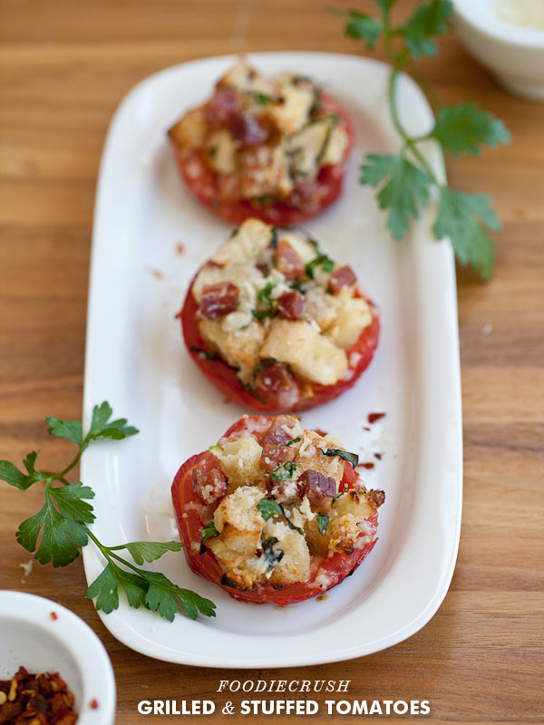 Grilled & Stuffed Tomatoes from FoodieCrush 