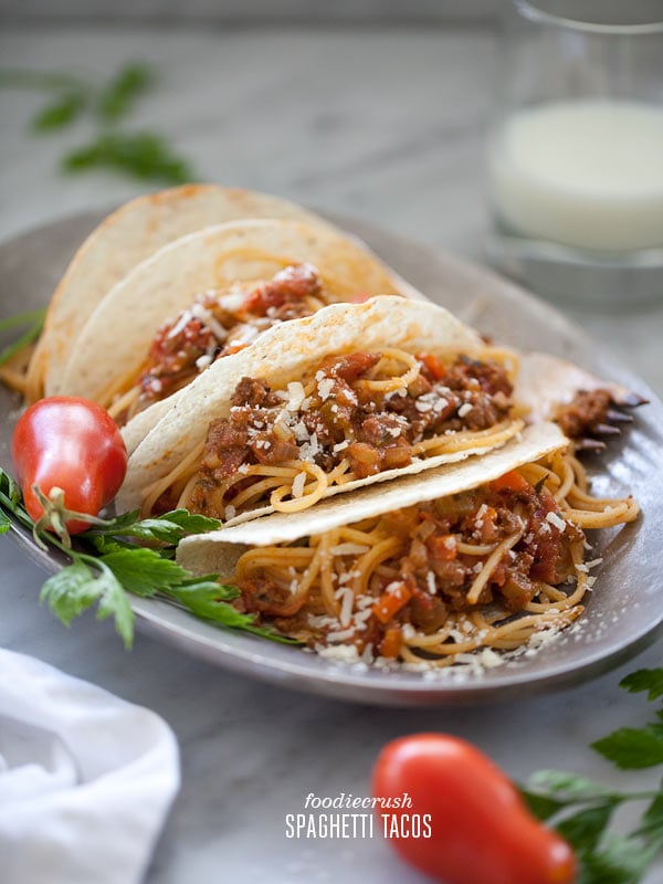 Spaghetti Tacos Inspired by iCarly from FoodieCrush