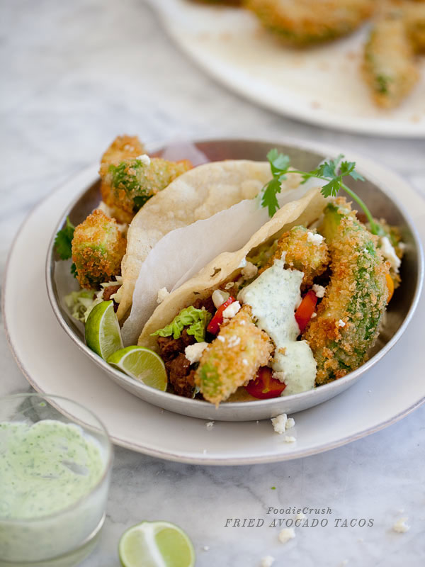 Fried Avocado Tacos from FoodieCrush