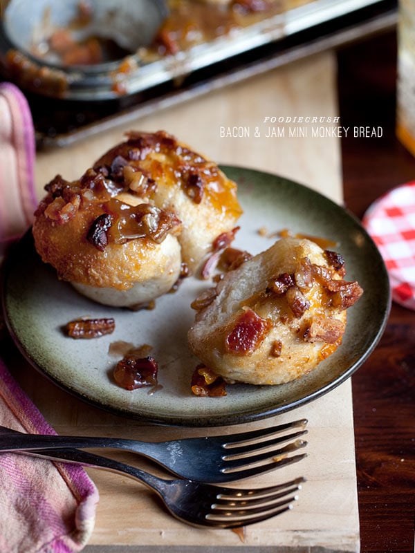 Bacon and Jam Mini Monkey Bread from FoodieCrush.com