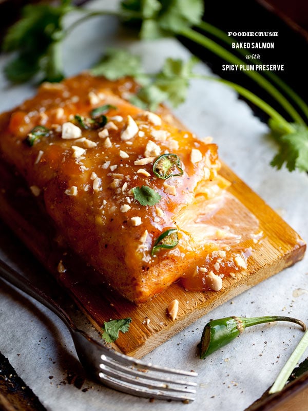 Baked Salmon with Spicy Plum Preserves from foodiecrush.com