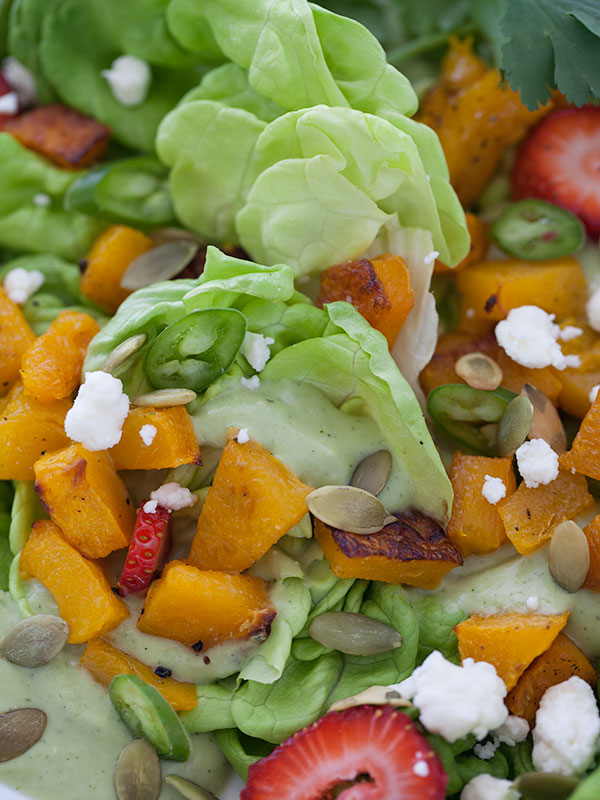 Butternut Squash Butter Salad with Spicy Avocado Dressing || foodiecrush.com