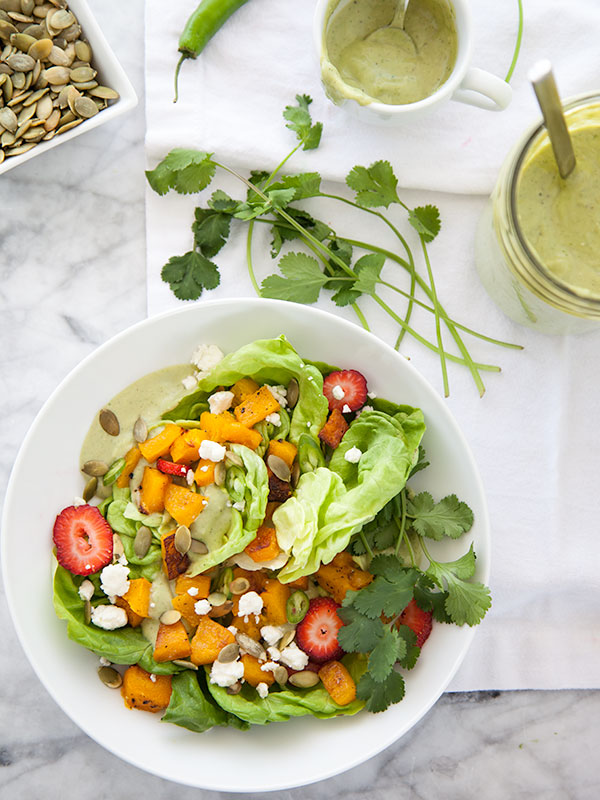 Butternut Squash Butter Salad with Spicy Avocado Dressing || foodiecrush.com