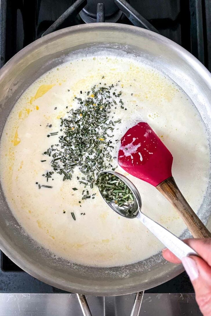 Rosemary added to alfredo sauce foodiecrush.com