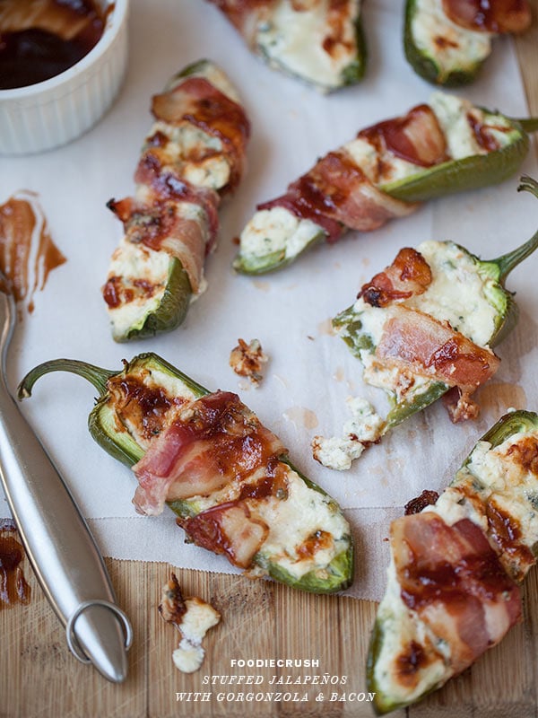 Stuffed Jalapenos with Gorgonzola and Bacon | foodiecrush.com