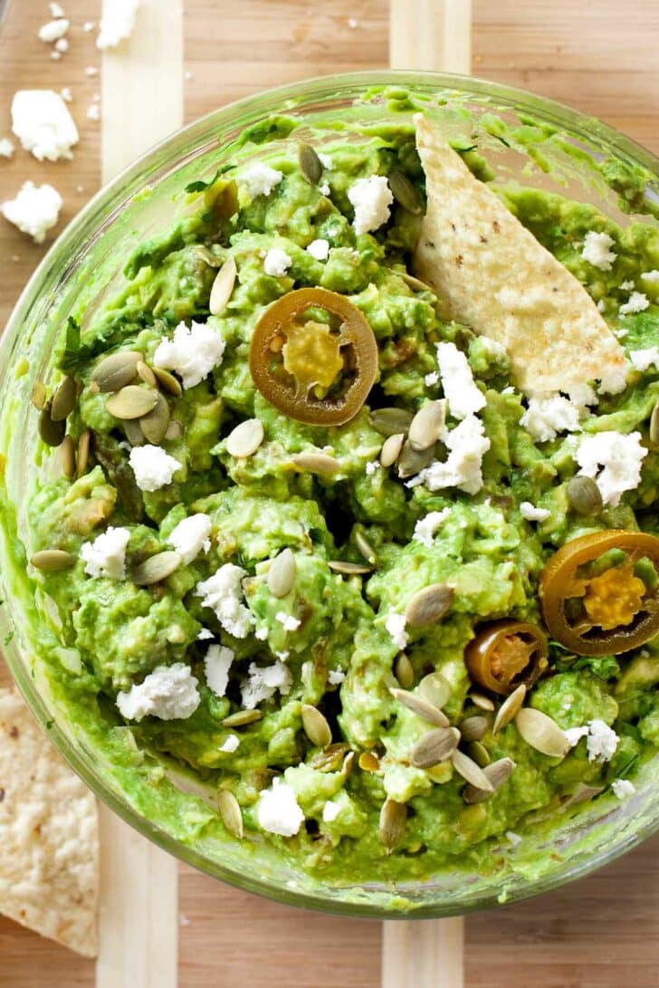 Guacamole with Roasted Garlic and Pickled Jalapeño foodiecrush.com 