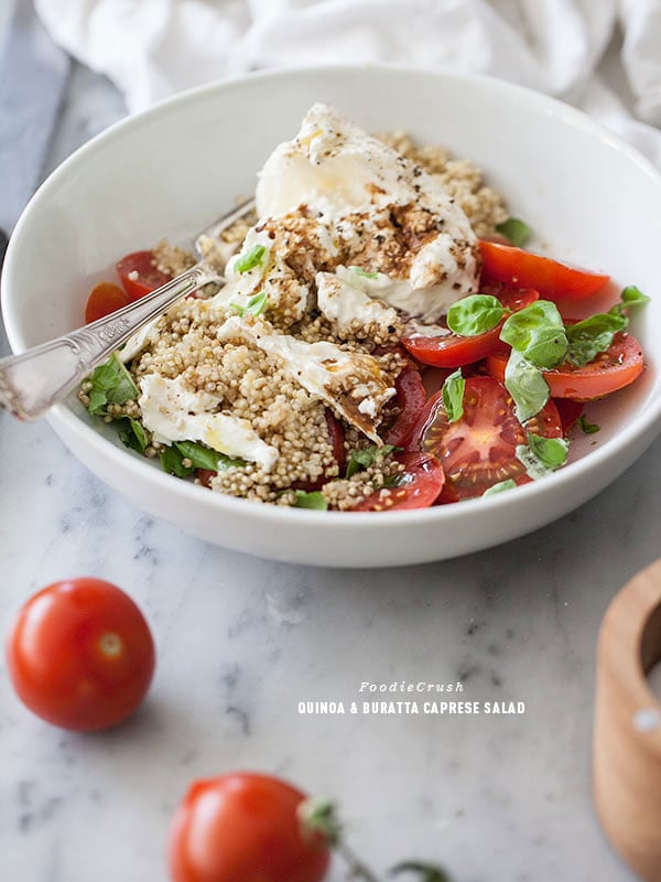 Quinoa Buratta Caprese Salad | foodiecrush.com