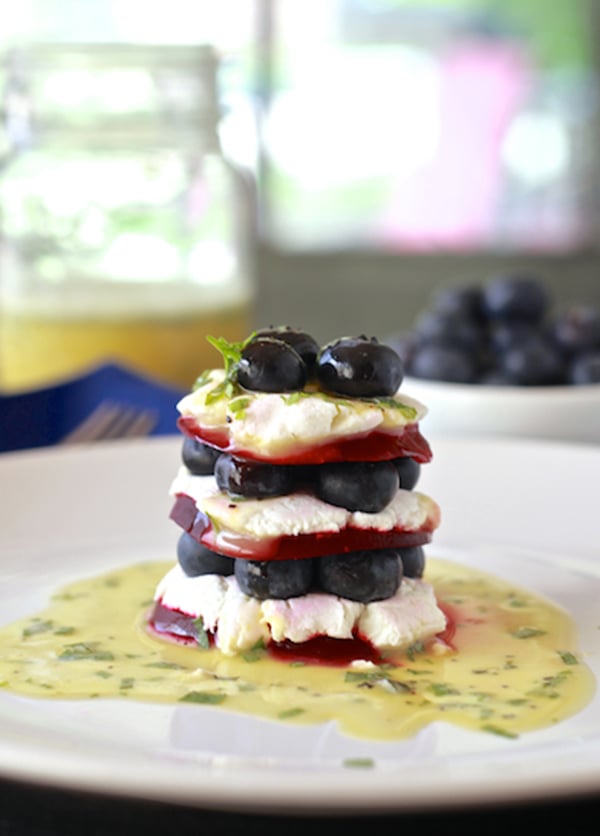 Red, white & blue salad with beets, blueberries and goat cheese.