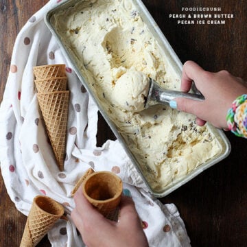 Peach and Brown Butter Pecan Ice Cream | foodiecrush.com