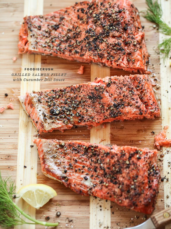 Grilled Salmon Fillet with Cucumber Dill Sauce | foodiecrush.com