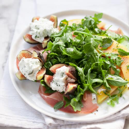 Goat Cheese Stuffed Fig, Melon and Prosciutto Salad - foodiecrush